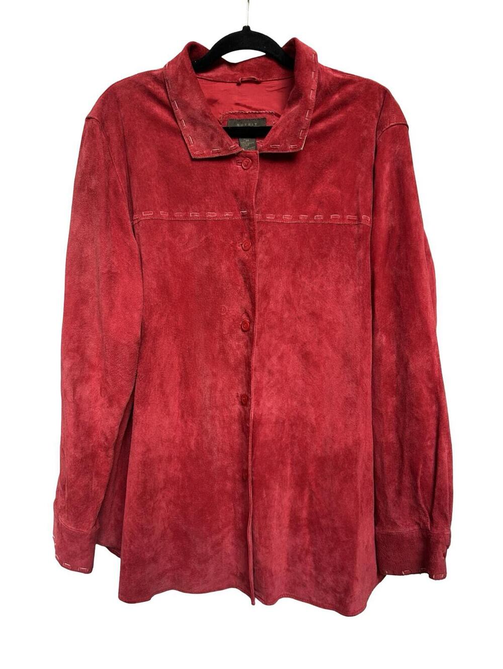 Outfit JPR Woman 2X Red Genuine‎ Leather Suede Shirt Jacket Button Plus Size